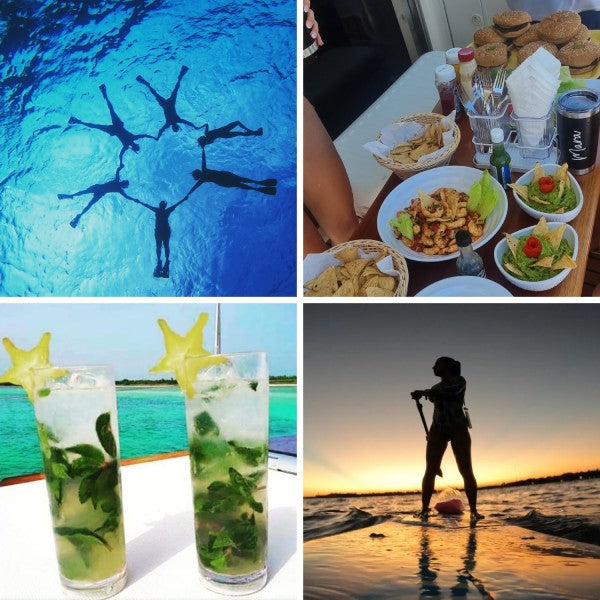 Luxury yacht experience in Riviera Maya: snorkeling, gourmet dining, mojitos, and sunset paddleboarding with Beyond the Experience