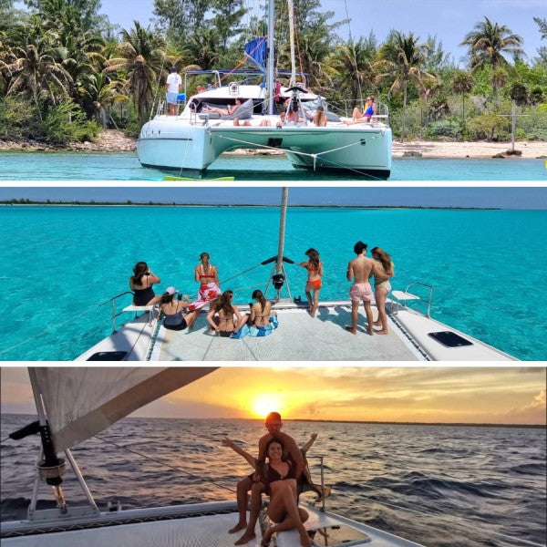 Unforgettable Riviera Maya yacht experience: relax by turquoise waters, enjoy scenic views, and savor sunsets on our luxury catamaran